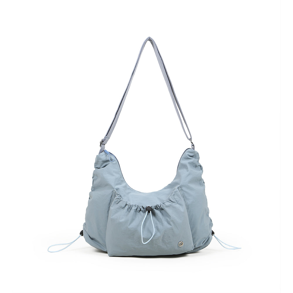 【Durlapue】Drawstring design pleated large capacity shoulder bag nylon waterproof fashionable versatile crossbody bag