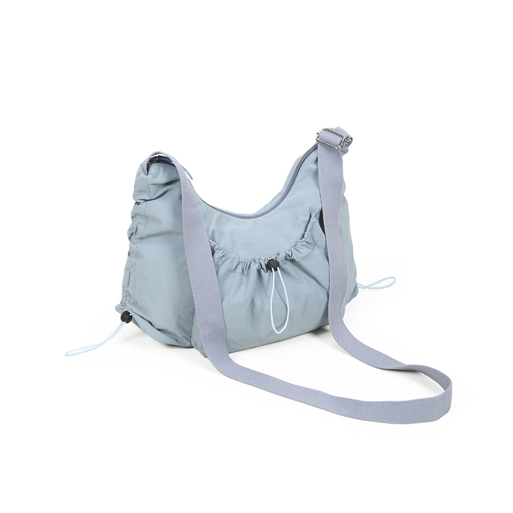 【Durlapue】Drawstring design pleated large capacity shoulder bag nylon waterproof fashionable versatile crossbody bag