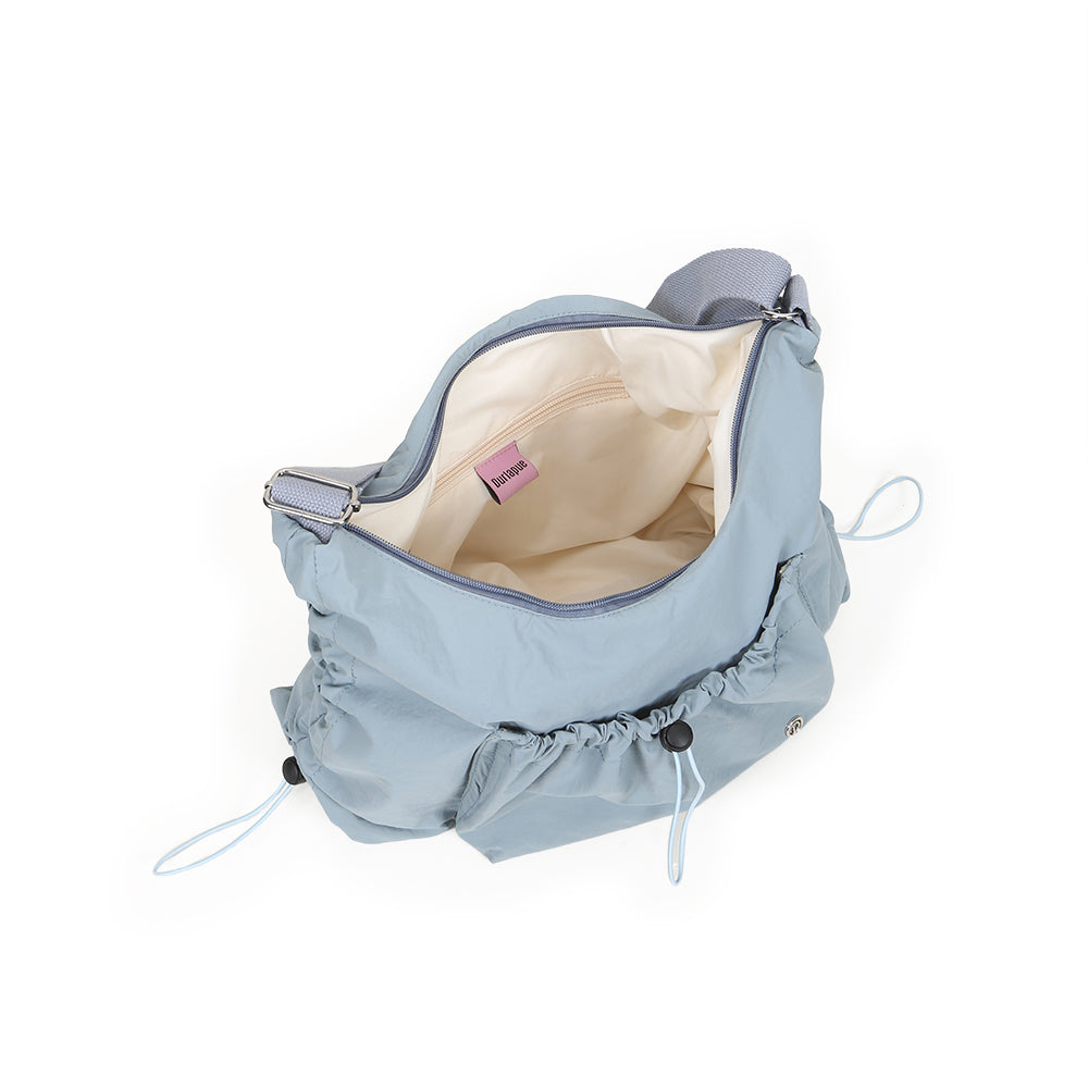 【Durlapue】Drawstring design pleated large capacity shoulder bag nylon waterproof fashionable versatile crossbody bag