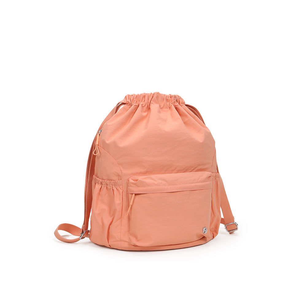 (Durlapue) Nylon Fashion Lightweight Backpack Solid Color Drawstring School Bag