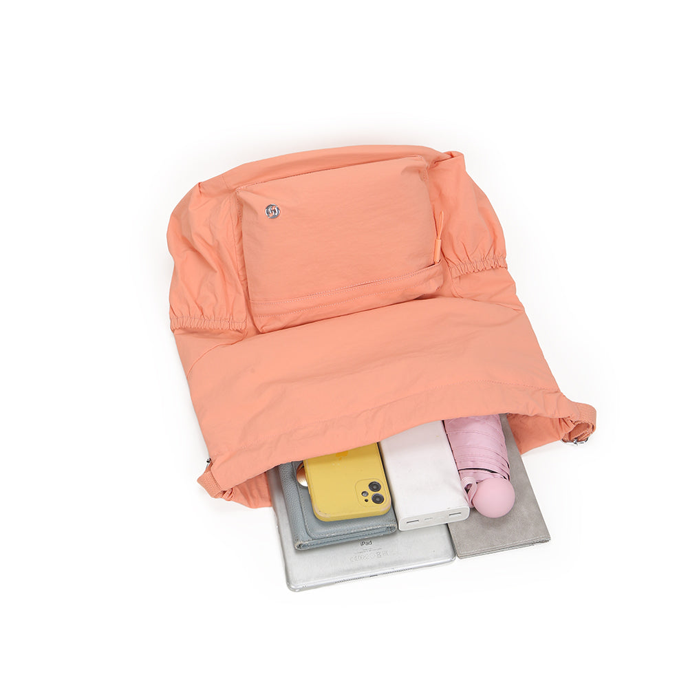 (Durlapue) Nylon Fashion Lightweight Backpack Solid Color Drawstring School Bag
