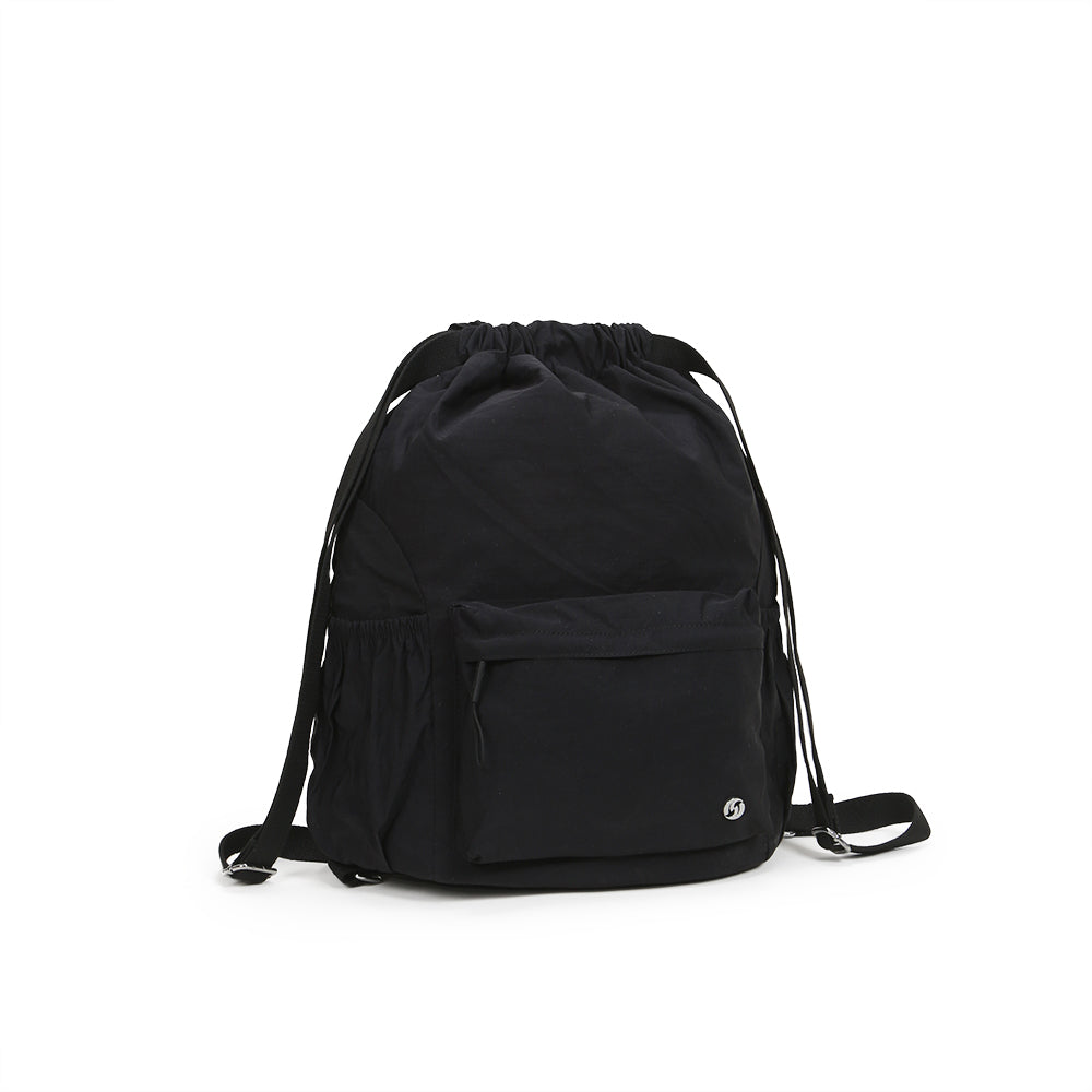 (Durlapue) Nylon Fashion Lightweight Backpack Solid Color Drawstring School Bag