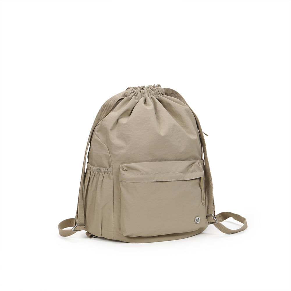 (Durlapue) Nylon Fashion Lightweight Backpack Solid Color Drawstring School Bag
