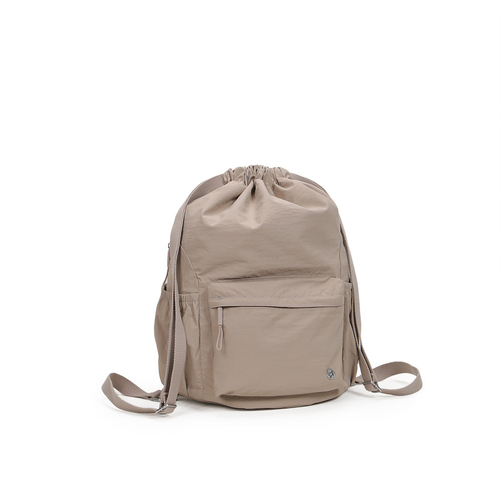 (Durlapue) Nylon Fashion Lightweight Backpack Solid Color Drawstring School Bag