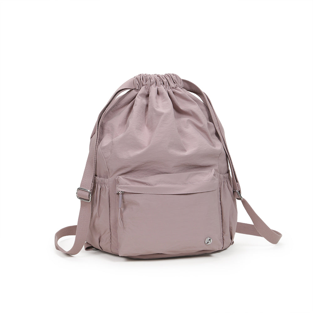 (Durlapue) Nylon Fashion Lightweight Backpack Solid Color Drawstring School Bag