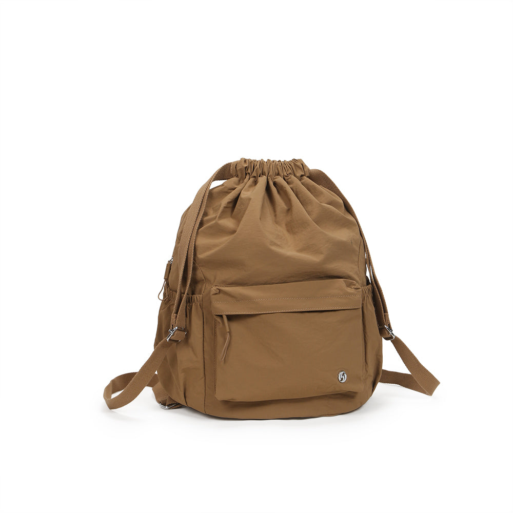(Durlapue) Nylon Fashion Lightweight Backpack Solid Color Drawstring School Bag