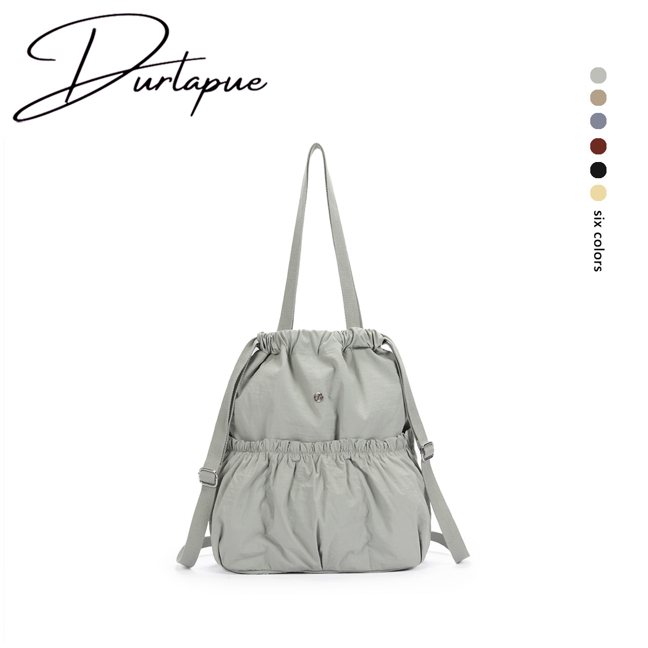 【Durlapue】Sports casual pleated drawstring backpack Nylon waterproof simple practical shoulder bag