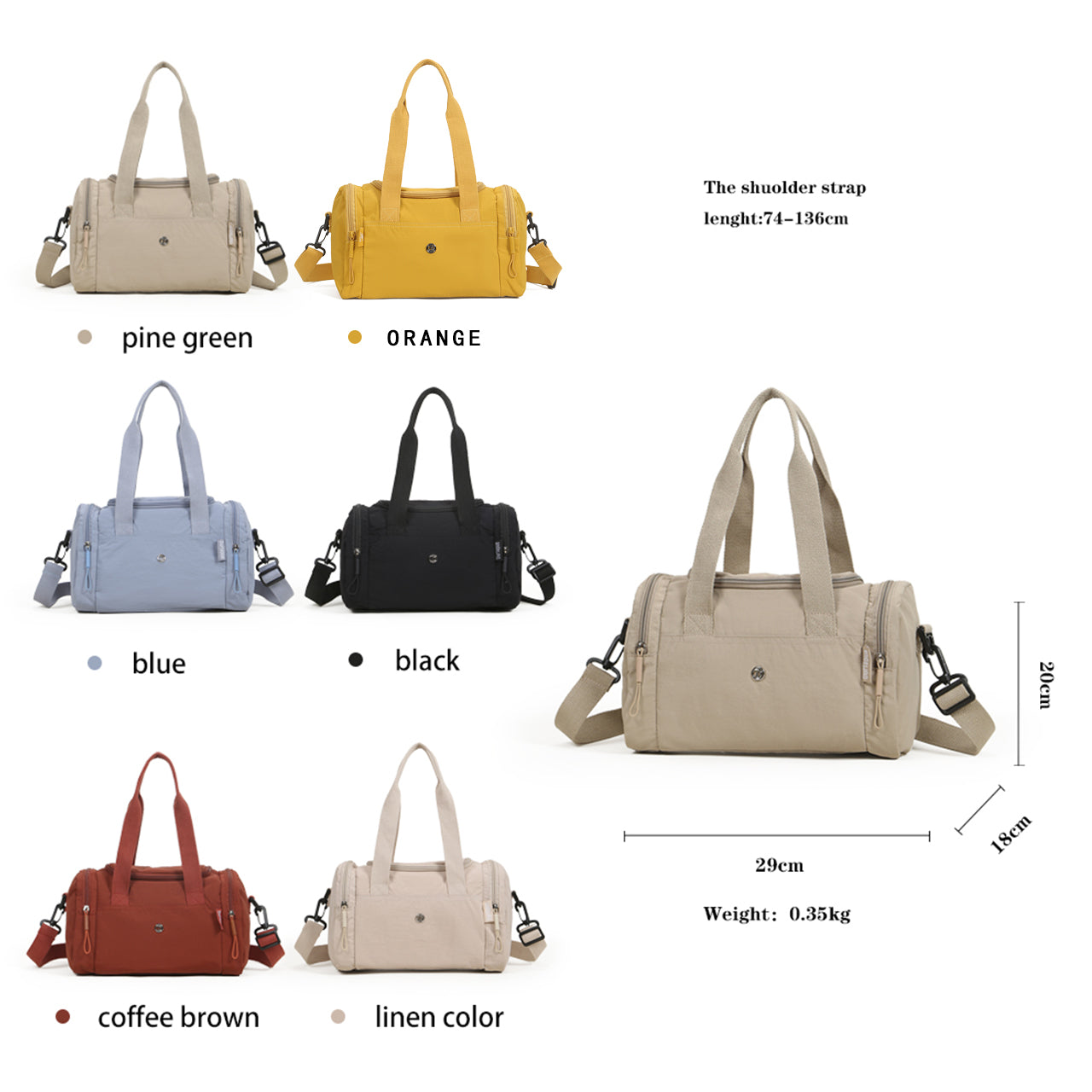 【Durlapue】Nylon waterproof large capacity gym messenger bag stylish simple portable handbag