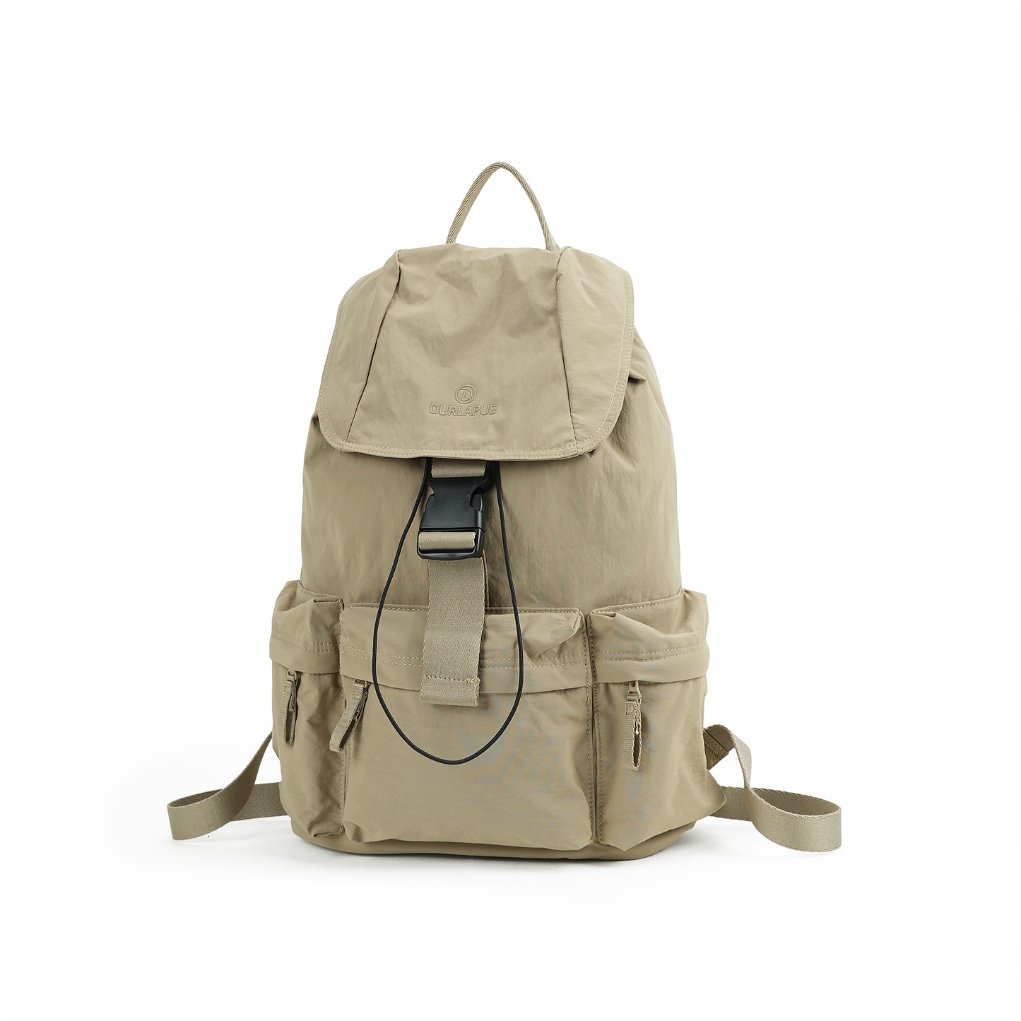 【Durlapue】Lightweight Flap Drawstring Backpack Multi Pocket Water Resistant Nylon Daypack For Travel Work
