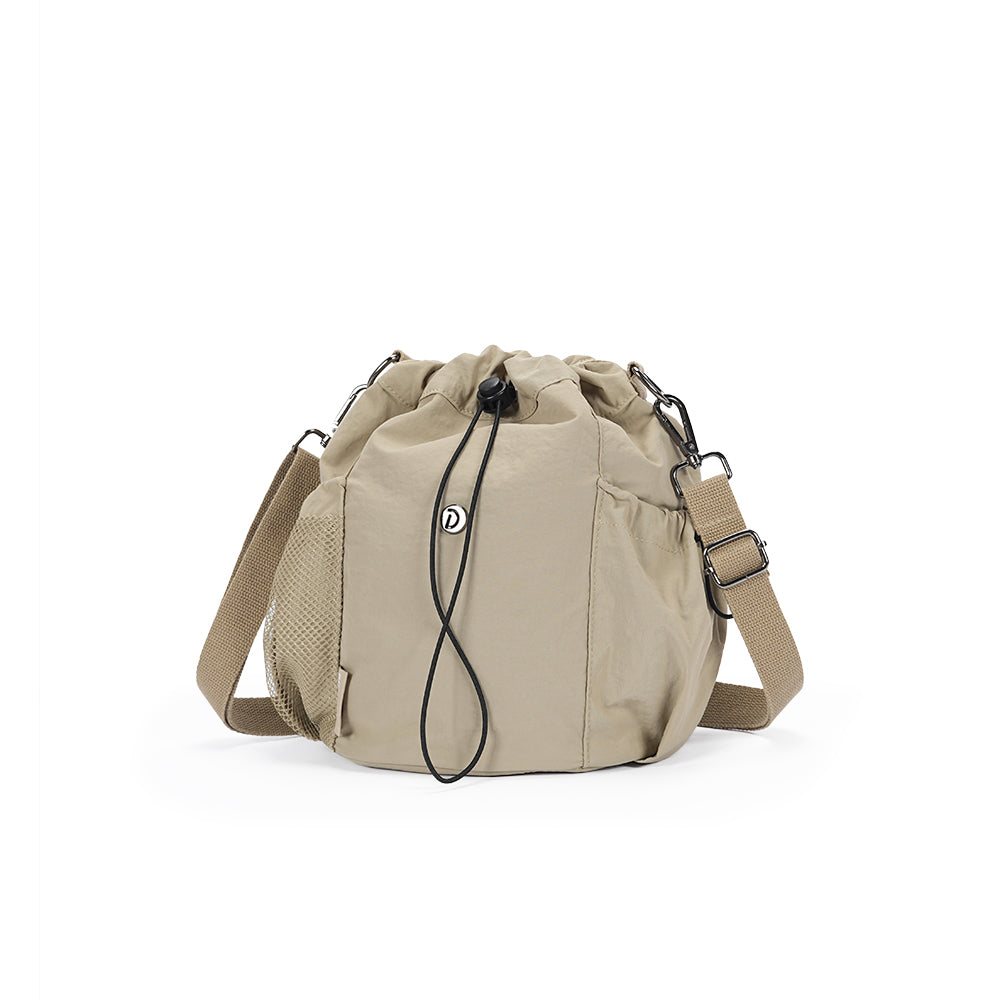 (Durlapue) Nylon material men's and women's fashionable bucket bag, lightweight drawstring crossbody bag