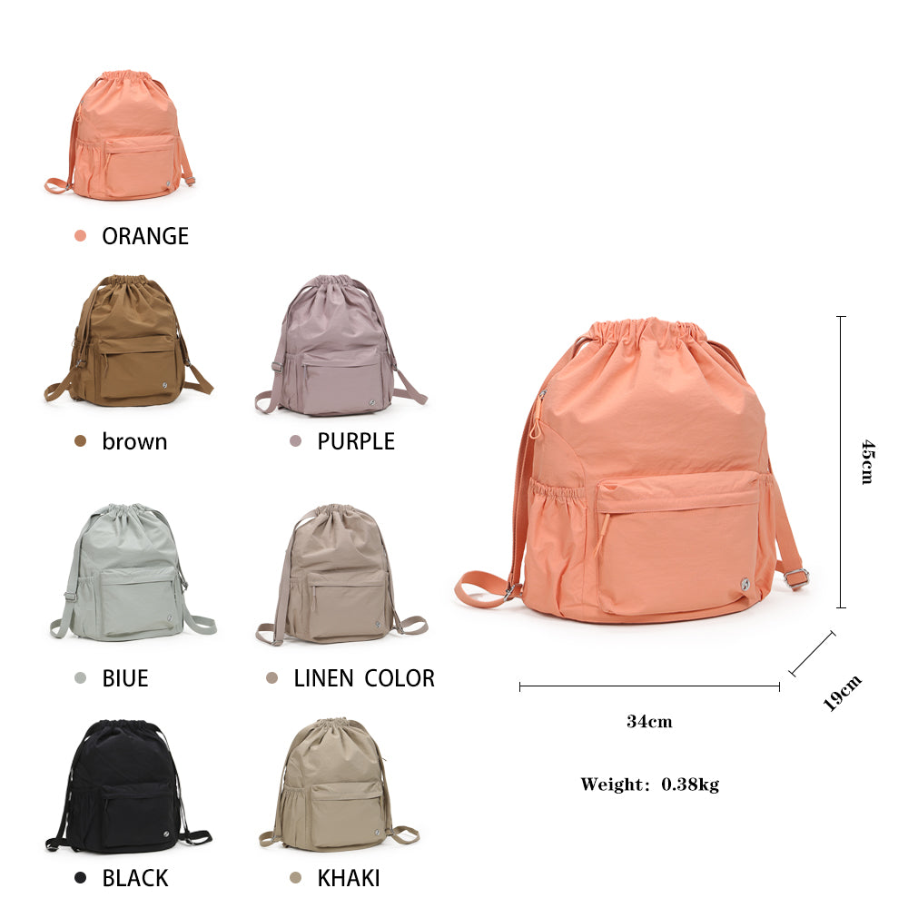 (Durlapue) Nylon Fashion Lightweight Backpack Solid Color Drawstring School Bag