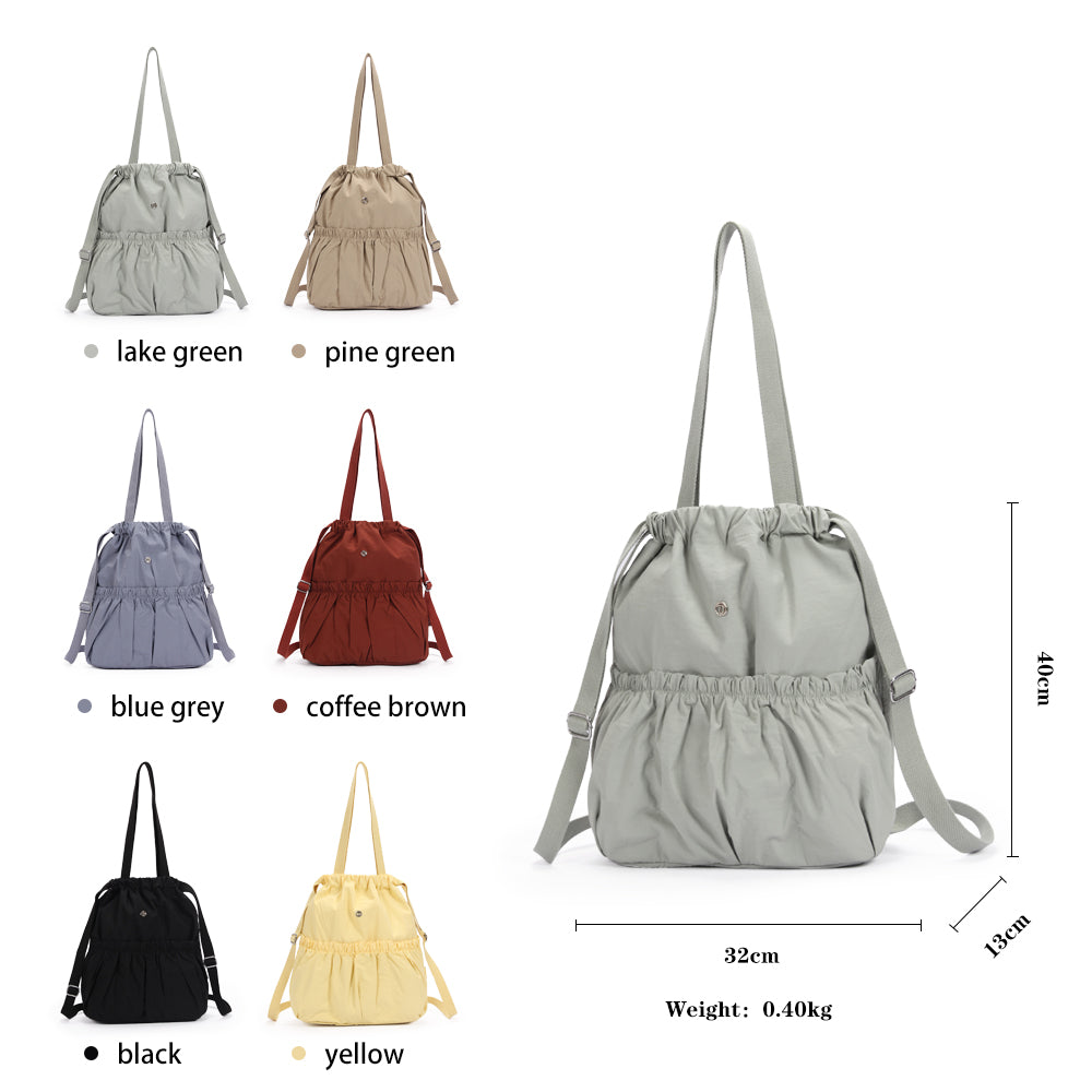 【Durlapue】Sports casual pleated drawstring backpack Nylon waterproof simple practical shoulder bag