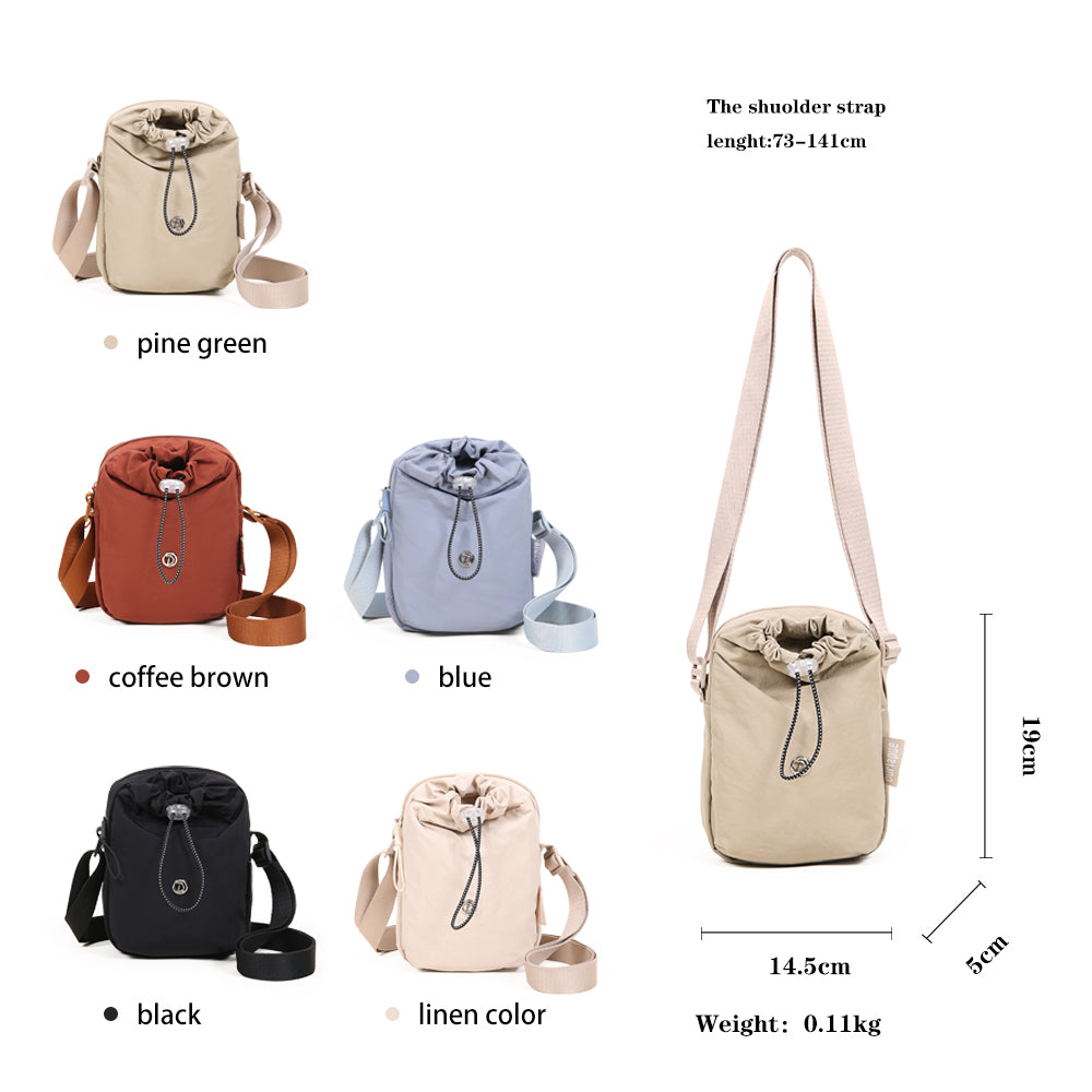 (Durlapue) nylon material, lightweight small crossbody bag, fashionable drawstring shoulder bag