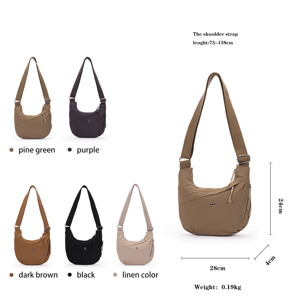 (Durlapue) Nylon solid color crossbody bag Fashionable shoulder zipper bag