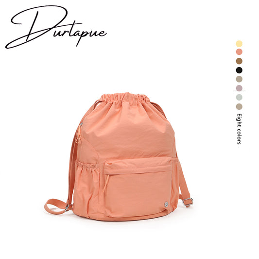 (Durlapue) Nylon Fashion Lightweight Backpack Solid Color Drawstring School Bag