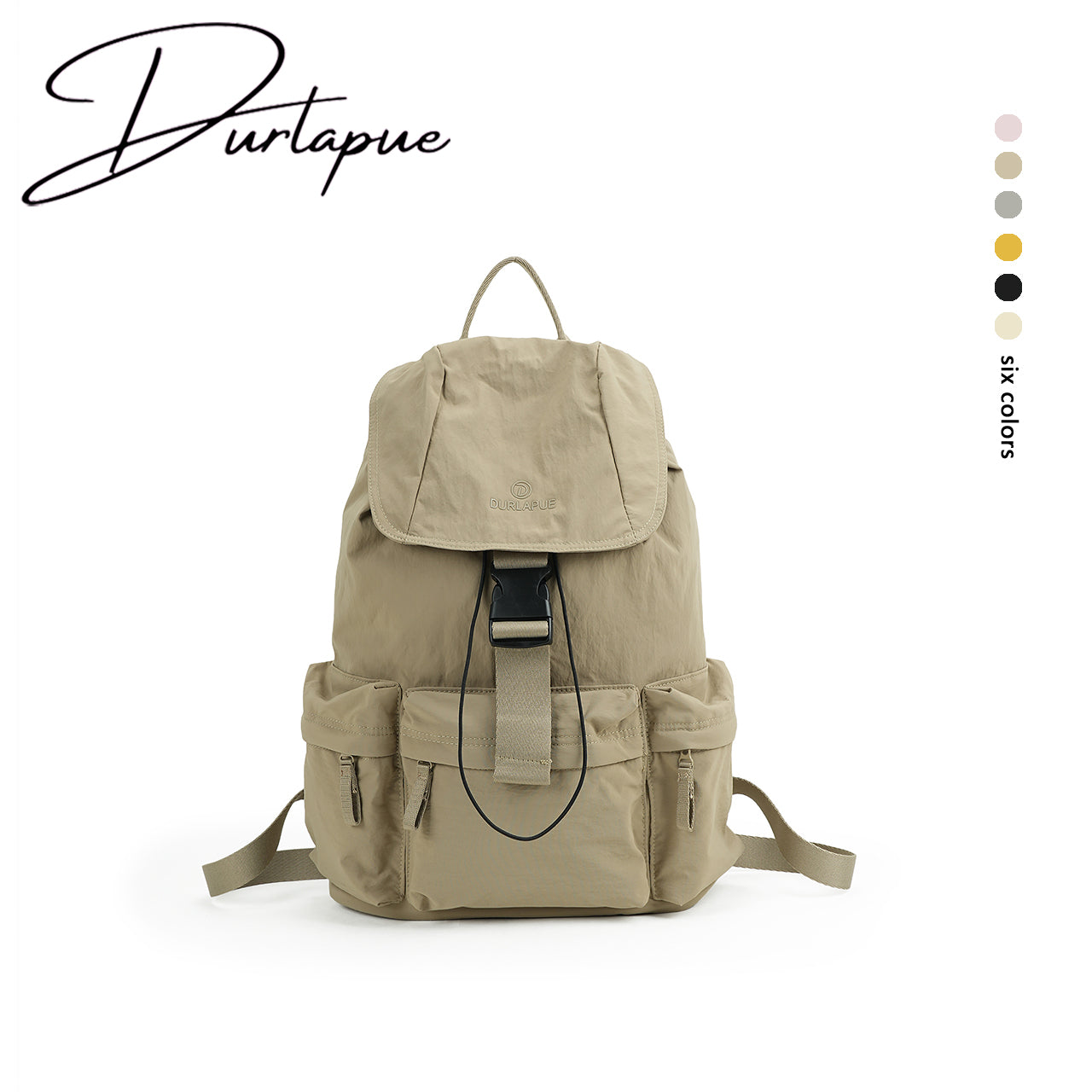 【Durlapue】Lightweight Flap Drawstring Backpack Multi Pocket Water Resistant Nylon Daypack For Travel Work