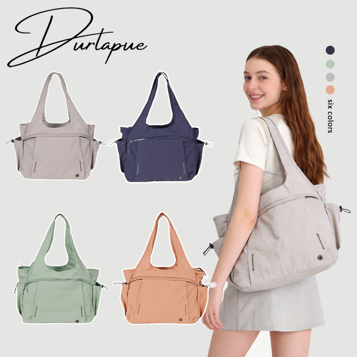 【Durlapue】Large Capacity Nylon Tote Bag Multi Pockets Casual Work Travel Handbag