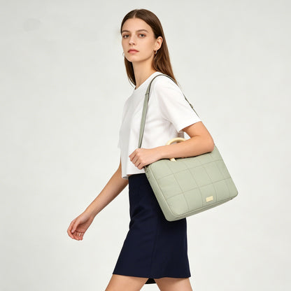 (Durlapue) Simple solid color shoulder laptop bag, stylish tote bag that can hold a 16-inch laptop.
