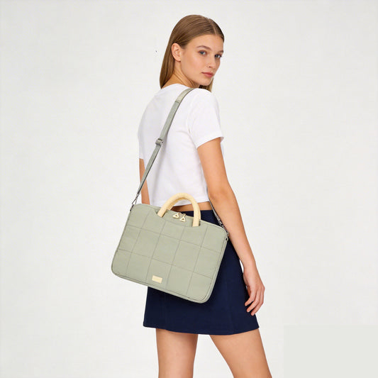 (Durlapue) Simple solid color shoulder laptop bag, stylish tote bag that can hold a 16-inch laptop.
