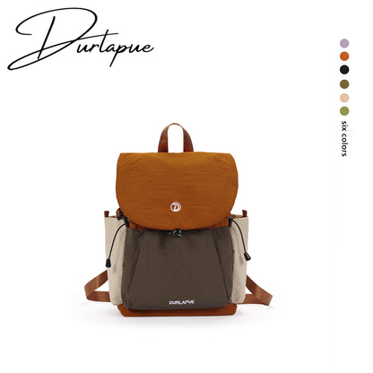 (Durlapue) Minimalist color-blocked flap drawstring backpack, can hold a 13-inch laptop.