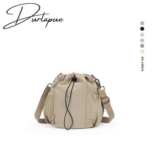 (Durlapue) Nylon material men's and women's fashionable bucket bag, lightweight drawstring crossbody bag