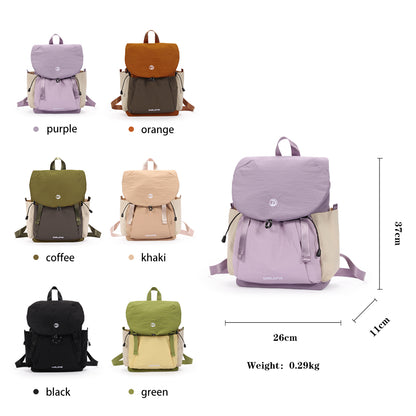 (Durlapue) Minimalist color-blocked flap drawstring backpack, can hold a 13-inch laptop.
