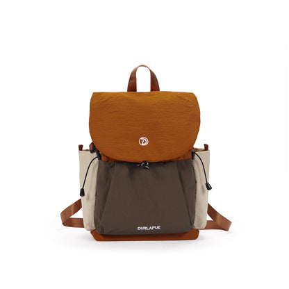 (Durlapue) Minimalist color-blocked flap drawstring backpack, can hold a 13-inch laptop.