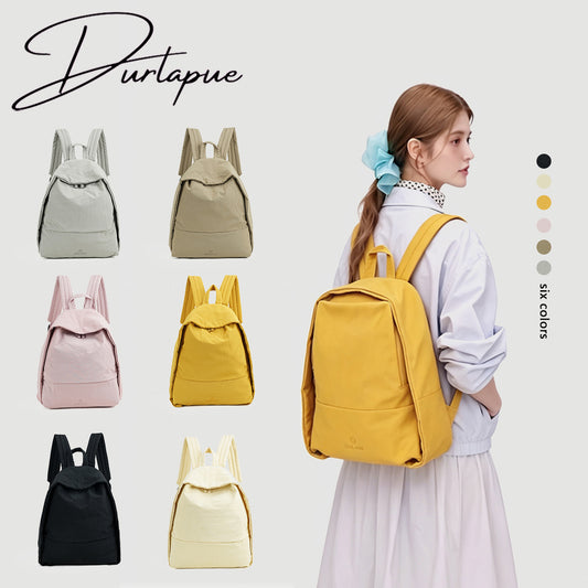 【Durlapue】Lightweight Nylon Zipper Backpack Solid Color Casual Daily Travel Shoulder Bag