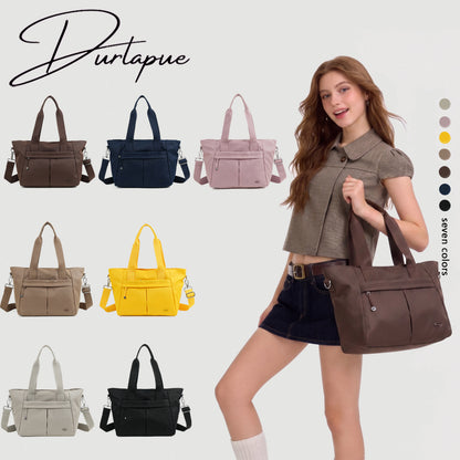 【Durlapue】Lightweight Nylon Tote Handbag, Dual Carry Design With Top Handles & Detachable Adjustable Crossbody Strap, Multi Pocket Daily Shoulder Bag