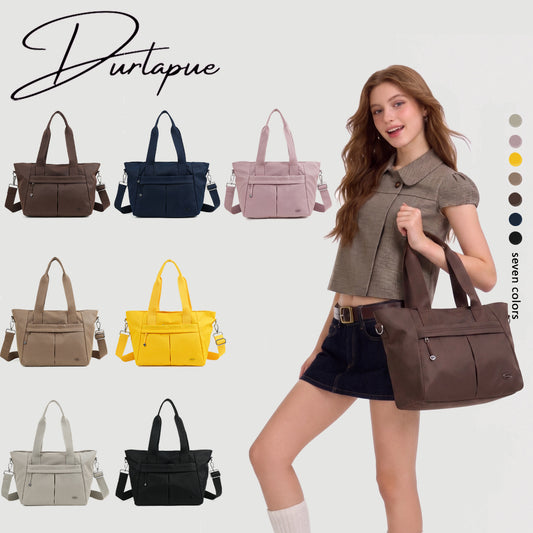【Durlapue】Lightweight Nylon Tote Handbag, Dual Carry Design With Top Handles & Detachable Adjustable Crossbody Strap, Multi Pocket Daily Shoulder Bag