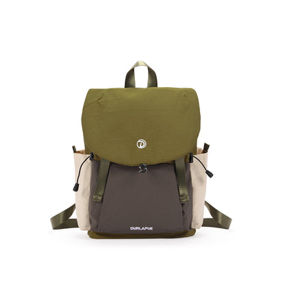 (Durlapue) Minimalist color-blocked flap drawstring backpack, can hold a 13-inch laptop.