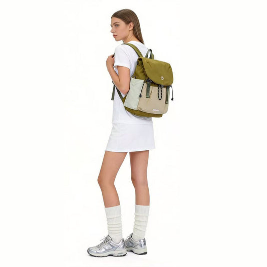 (Durlapue) Minimalist color-blocked flap drawstring backpack, can hold a 13-inch laptop.
