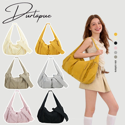 【Durlapue】Lightweight Water Resistant Nylon Crossbody Bag, Multi Zipper Pocket Convertible Shoulder Handbag for Daily Travel