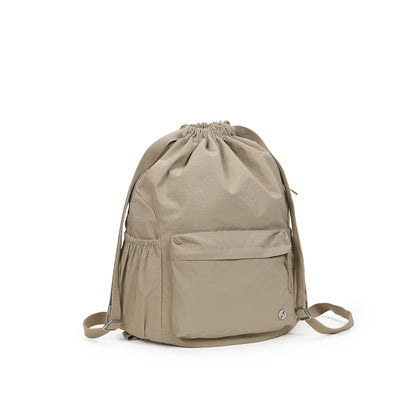 (Durlapue) Stylish and lightweight nylon backpack, solid color drawstring design, can accommodate a 13-inch laptop.