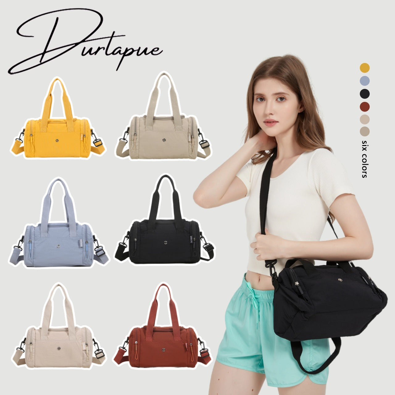 【Durlapue】Nylon waterproof large capacity gym messenger bag stylish simple portable handbag