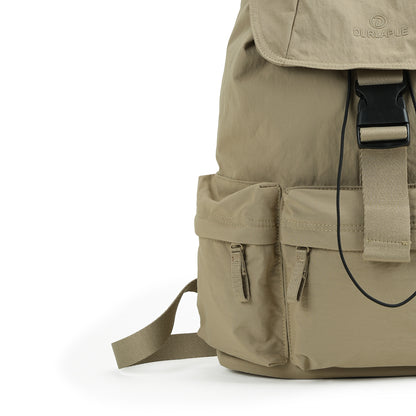 【Durlapue】Lightweight Flap Drawstring Backpack Multi Pocket Water Resistant Nylon Daypack For Travel Work