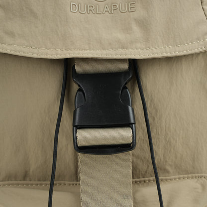 【Durlapue】Lightweight Flap Drawstring Backpack Multi Pocket Water Resistant Nylon Daypack For Travel Work