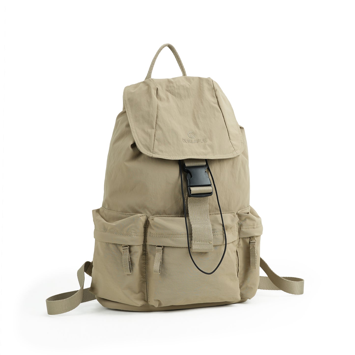 【Durlapue】Lightweight Flap Drawstring Backpack Multi Pocket Water Resistant Nylon Daypack For Travel Work