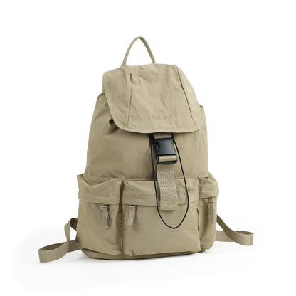 【Durlapue】Lightweight Flap Drawstring Backpack Multi Pocket Water Resistant Nylon Daypack For Travel Work