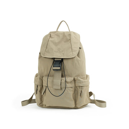 【Durlapue】Lightweight Flap Drawstring Backpack Multi Pocket Water Resistant Nylon Daypack For Travel Work