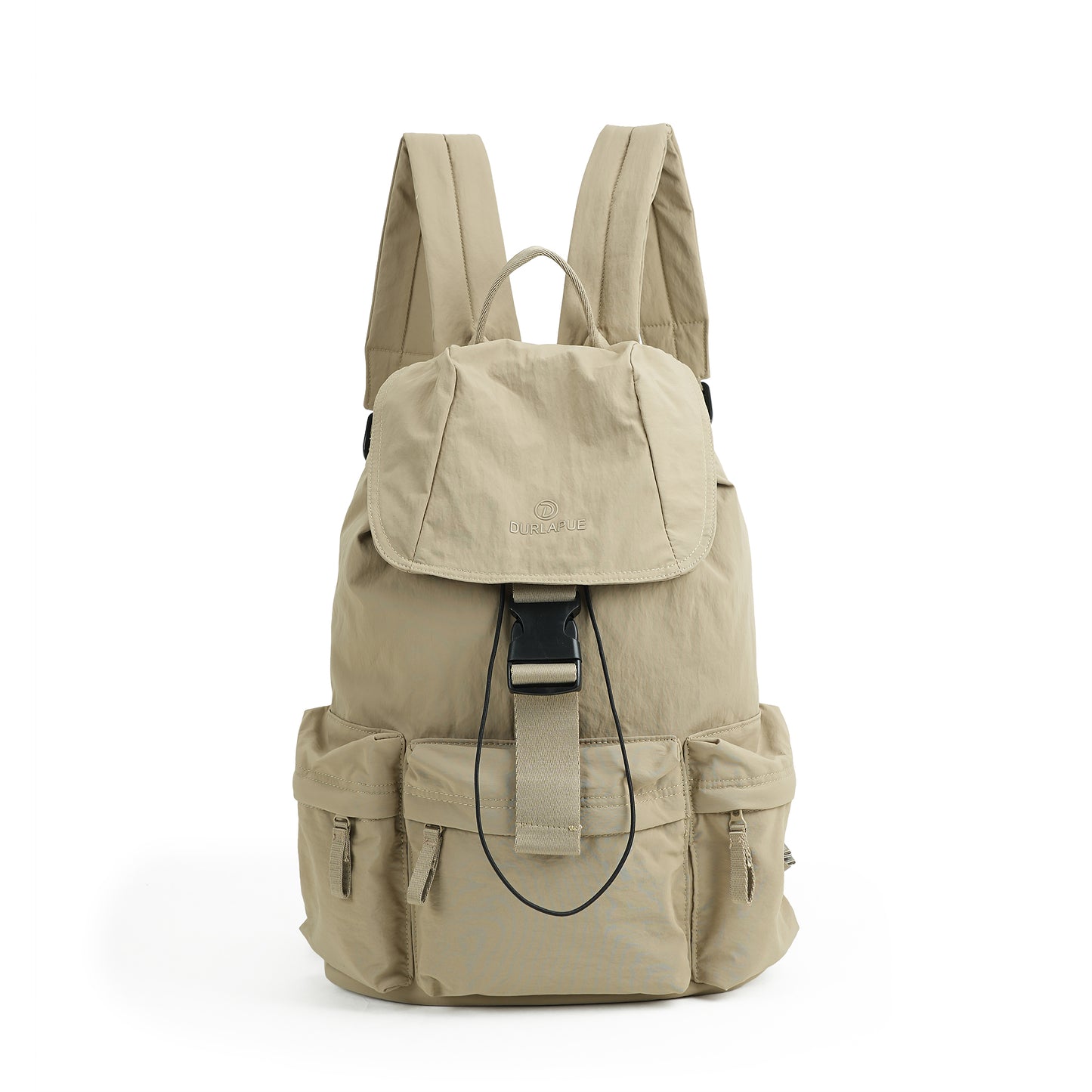 【Durlapue】Lightweight Flap Drawstring Backpack Multi Pocket Water Resistant Nylon Daypack For Travel Work