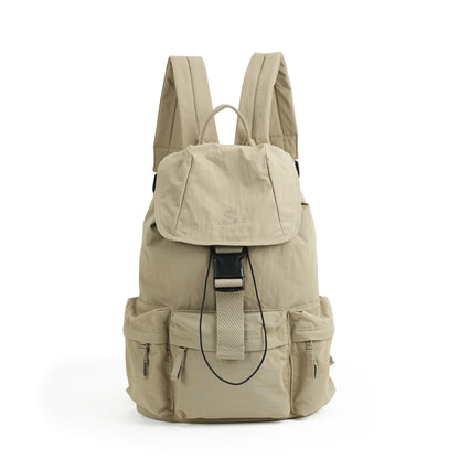 【Durlapue】Lightweight Flap Drawstring Backpack Multi Pocket Water Resistant Nylon Daypack For Travel Work