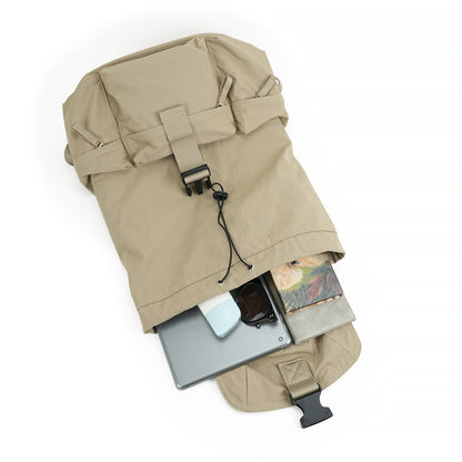 【Durlapue】Lightweight Flap Drawstring Backpack Multi Pocket Water Resistant Nylon Daypack For Travel Work
