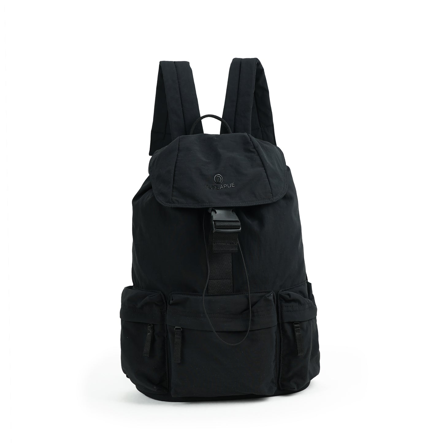 【Durlapue】Lightweight Flap Drawstring Backpack Multi Pocket Water Resistant Nylon Daypack For Travel Work