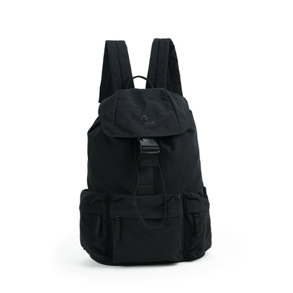 【Durlapue】Lightweight Flap Drawstring Backpack Multi Pocket Water Resistant Nylon Daypack For Travel Work