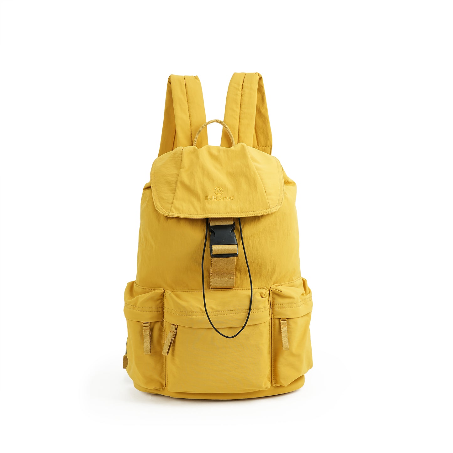 【Durlapue】Lightweight Flap Drawstring Backpack Multi Pocket Water Resistant Nylon Daypack For Travel Work