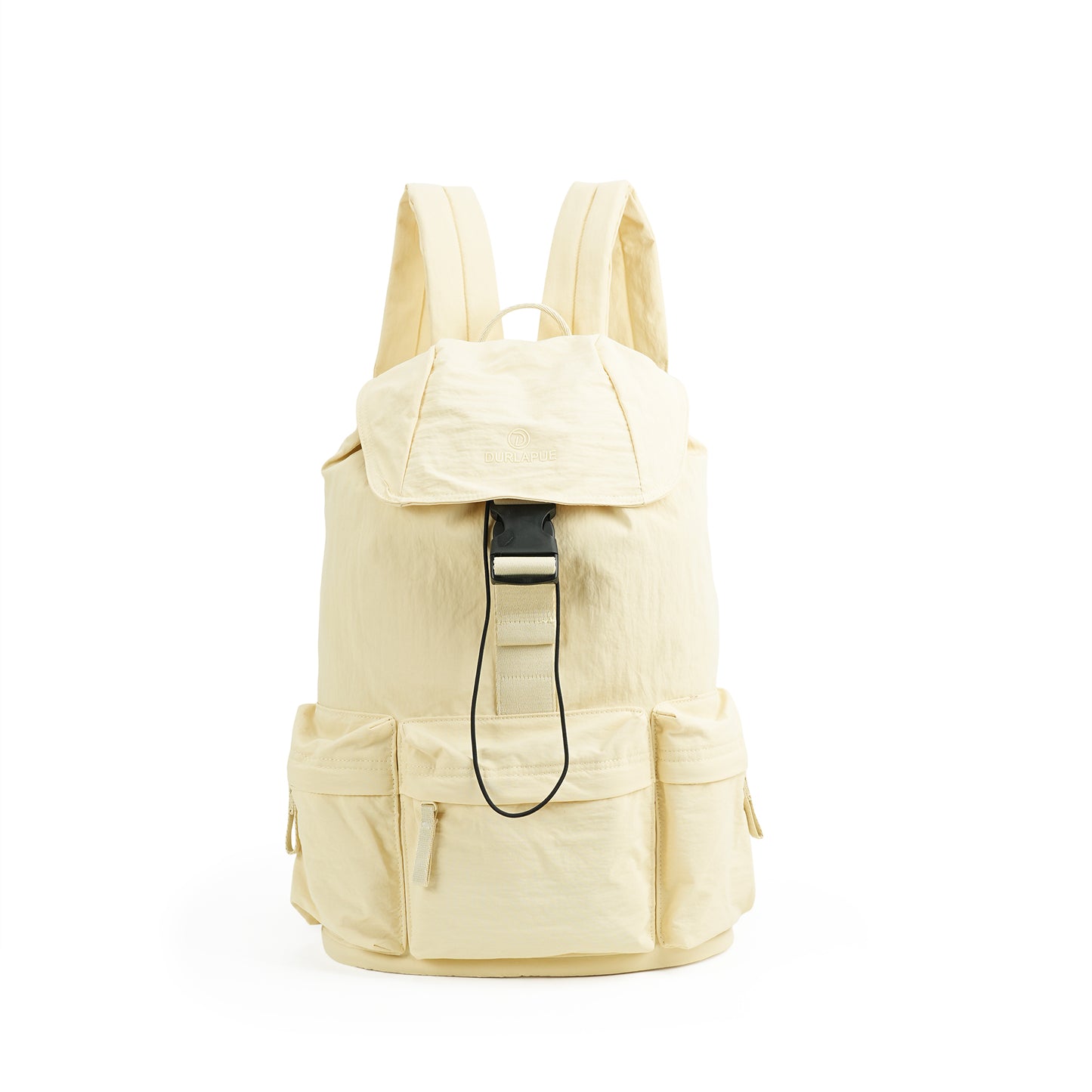 【Durlapue】Lightweight Flap Drawstring Backpack Multi Pocket Water Resistant Nylon Daypack For Travel Work