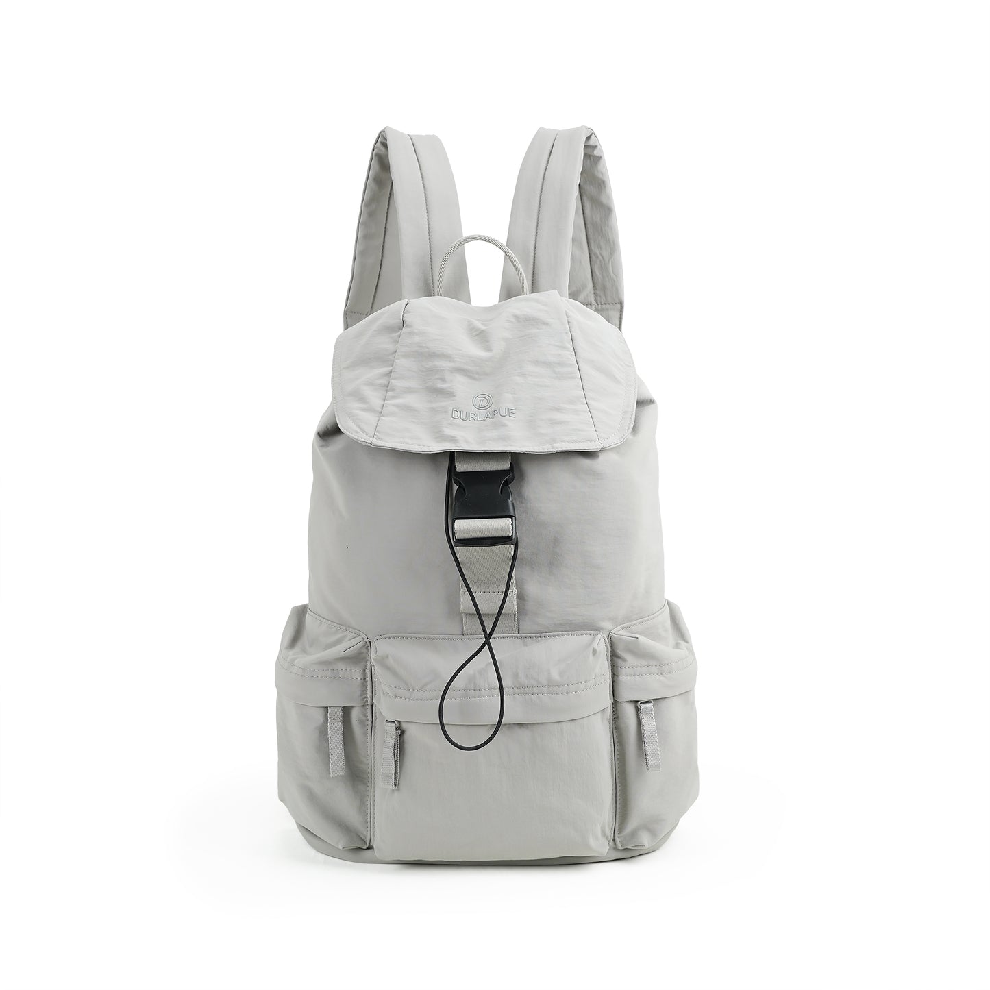 【Durlapue】Lightweight Flap Drawstring Backpack Multi Pocket Water Resistant Nylon Daypack For Travel Work