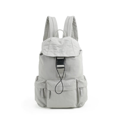 【Durlapue】Lightweight Flap Drawstring Backpack Multi Pocket Water Resistant Nylon Daypack For Travel Work