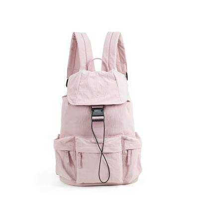 【Durlapue】Lightweight Flap Drawstring Backpack Multi Pocket Water Resistant Nylon Daypack For Travel Work